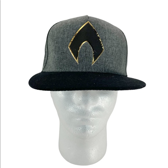 DC Comics Justice League Aquaman Embroidered Logo Black Snapback Hat Cap Adult - Picture 2 of 8
